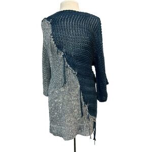 NWT Golden Goose Deluxe Brand Open Knit Tunic Sweater Blue Gray Color Block SZ S